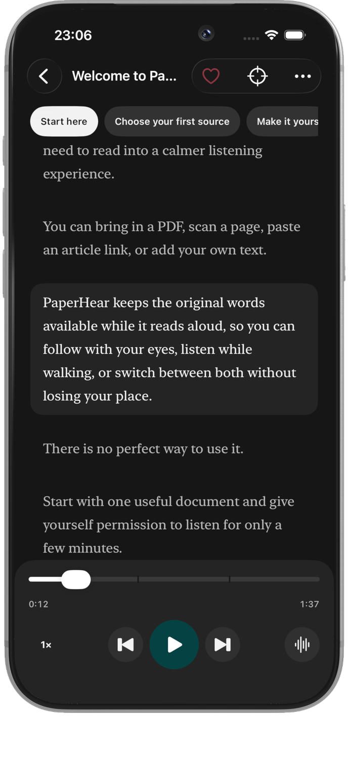 Ảnh minh hoạ PaperHear trên iPhone