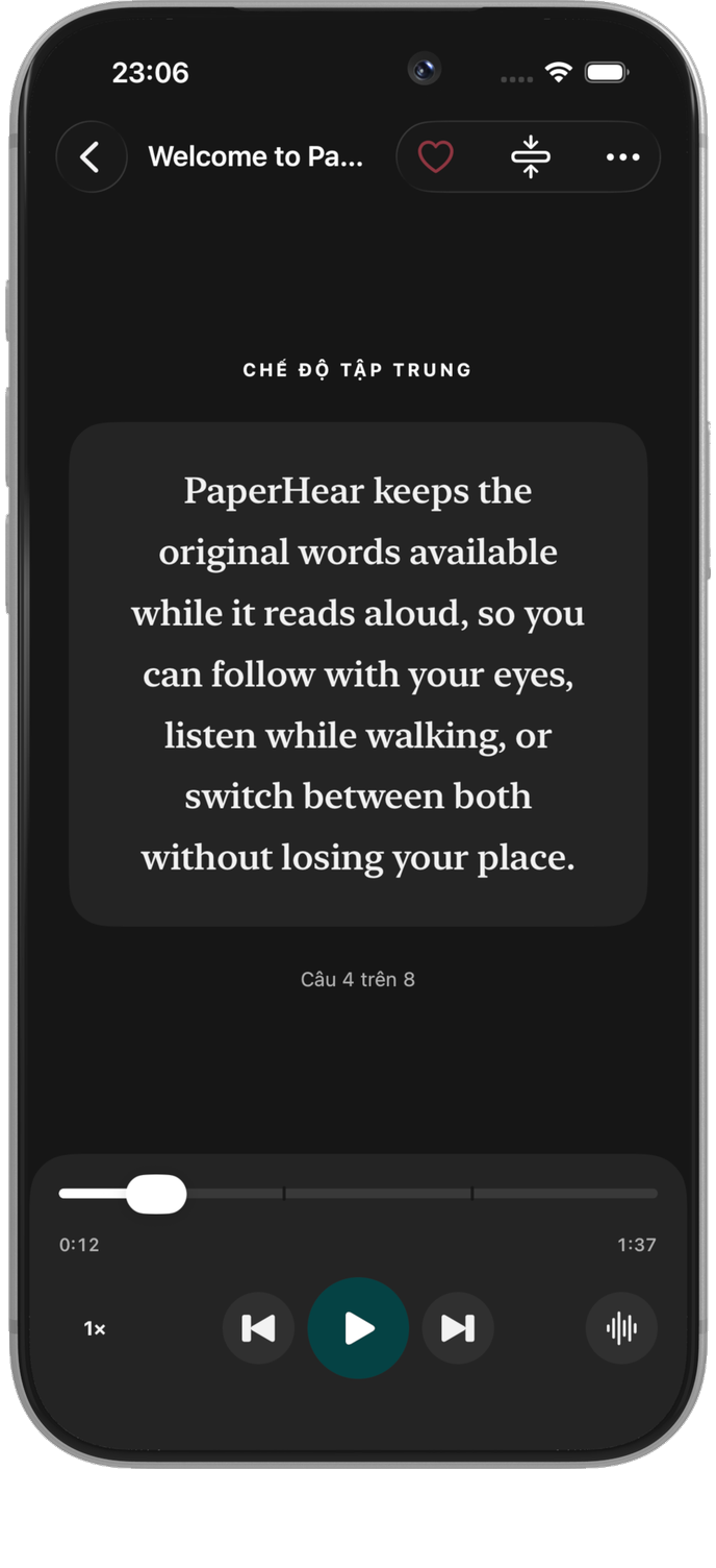Ảnh minh hoạ PaperHear trên iPhone